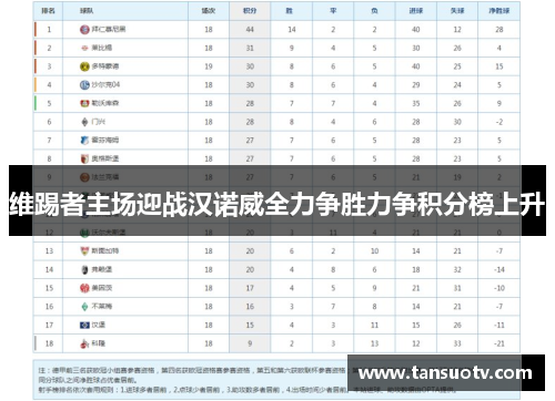维踢者主场迎战汉诺威全力争胜力争积分榜上升